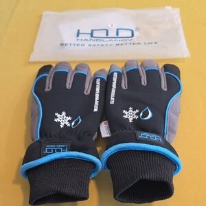 New Handlandy Brand Waterproof Insulated Winter Gloves-Black & Gray w/ Blue Trim